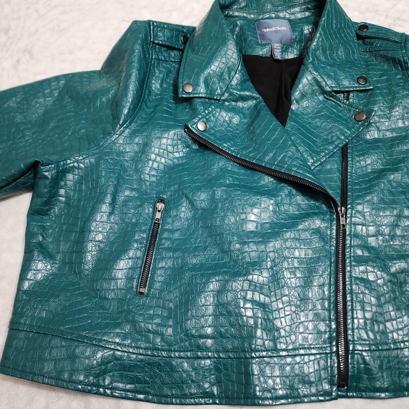 Modcloth Women's Crocodile Rock Faux Leather Moto Jacket Size 2X Green - Picture 3 of 14